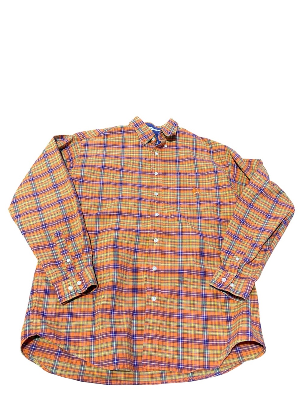 Cinch Button Down Shirt Mens L Orange Plaid Long Sleeve Western Logo Pocket